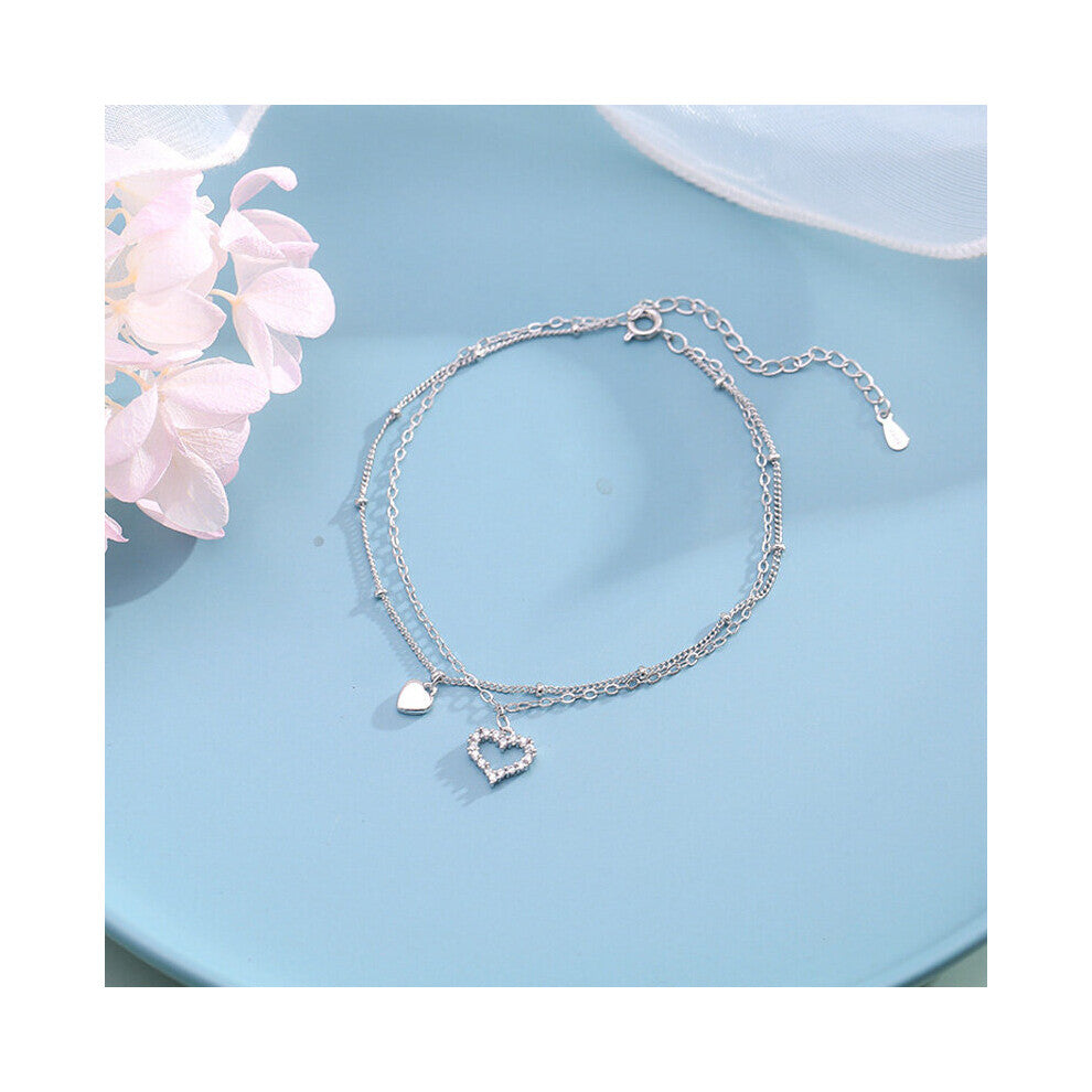 925 Sterling Silver Anklets For Women Zircon Love Heart Foot Chain Jewelry Girl Beach party Accessories
