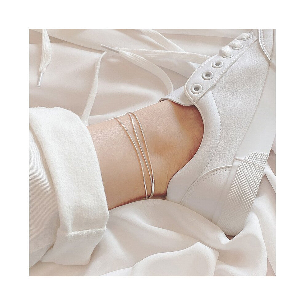 925 Sterling Silver Small Fresh Multi-layer Snake Bone Anklet Temperament Women Fine Jewelry Accessories