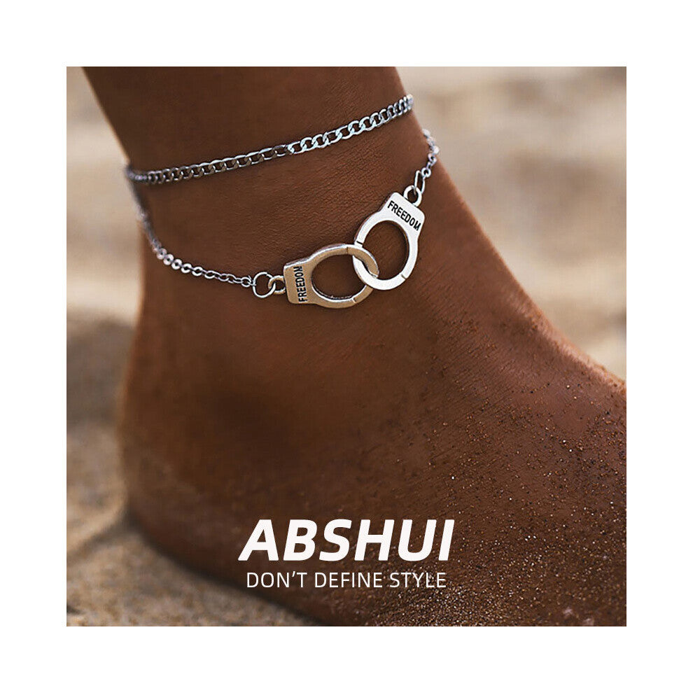 Exaggerated Silver Beach Double Layer Single Layer Handcuff Anklet for Women Personality Body Chain Jewelry