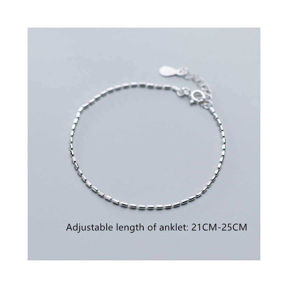 Real 925 Sterling Silver Minimalism Square Link Chain Anklet For Women Party Girls Classic Foot Jewelry Gift Accessories