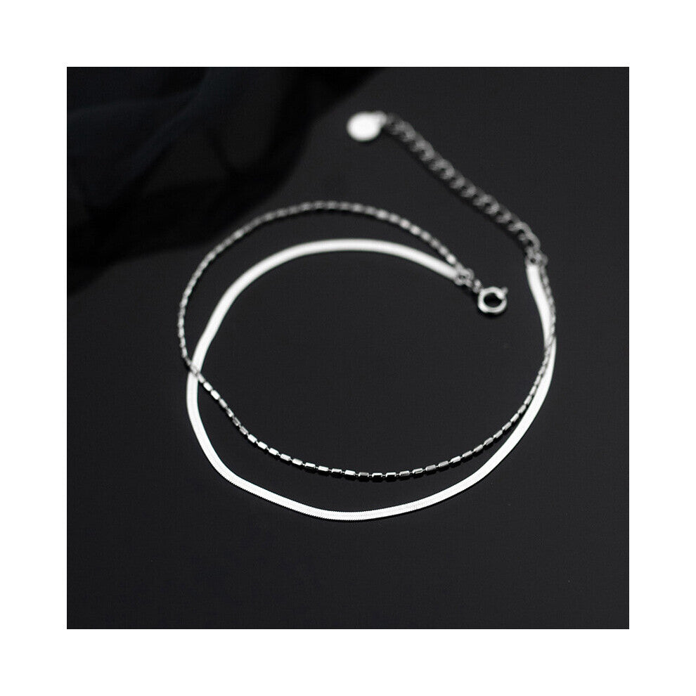 925 Sterling Silver Double Snake Bone Bean Charm Anklet for Women Beach Charming Feet Jewelry Accessories