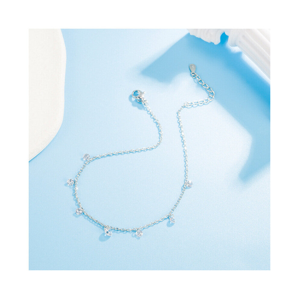Crystal Zircon Tassel Anklet For Women S925 Silver Foot Jewelry Charm Lady Girl Party Accessories