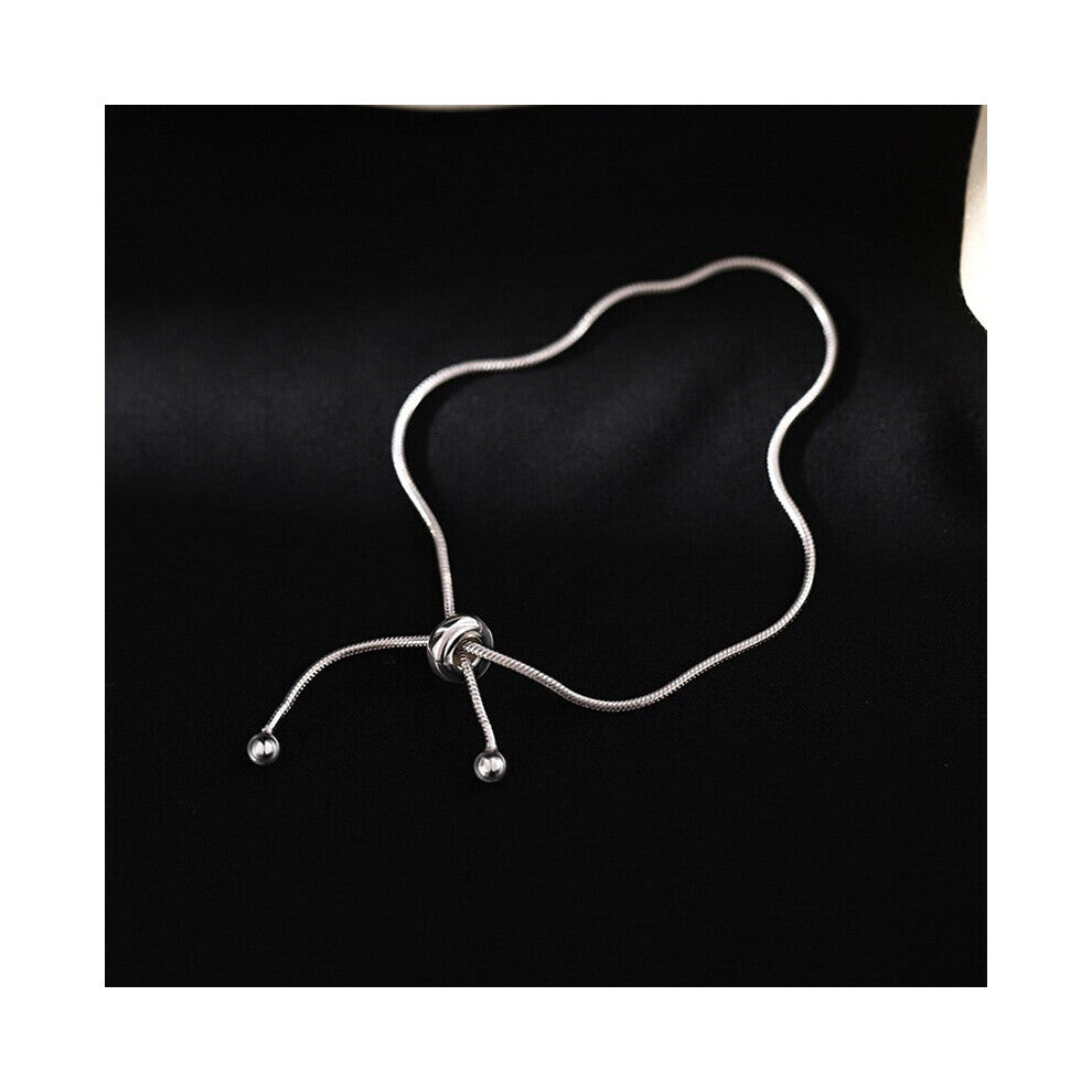 925 Sterling Silver Snake Chain Adjustable Bow Knot Anklets Women Fine Jewelry Accessories Gift
