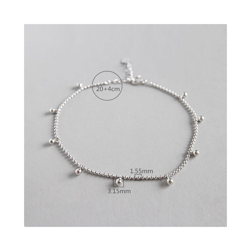 Real 925 Sterling Silver Jewelry Spacer Bead Chain Anklets For Women Personality Female Summer Beach Accessories