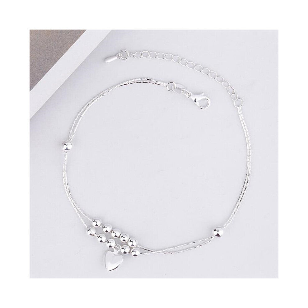 Foot Jewelry 925 Sterling Silver Anklets For Women Double Layer Beads Heart Bracelets Girl Party Accessories