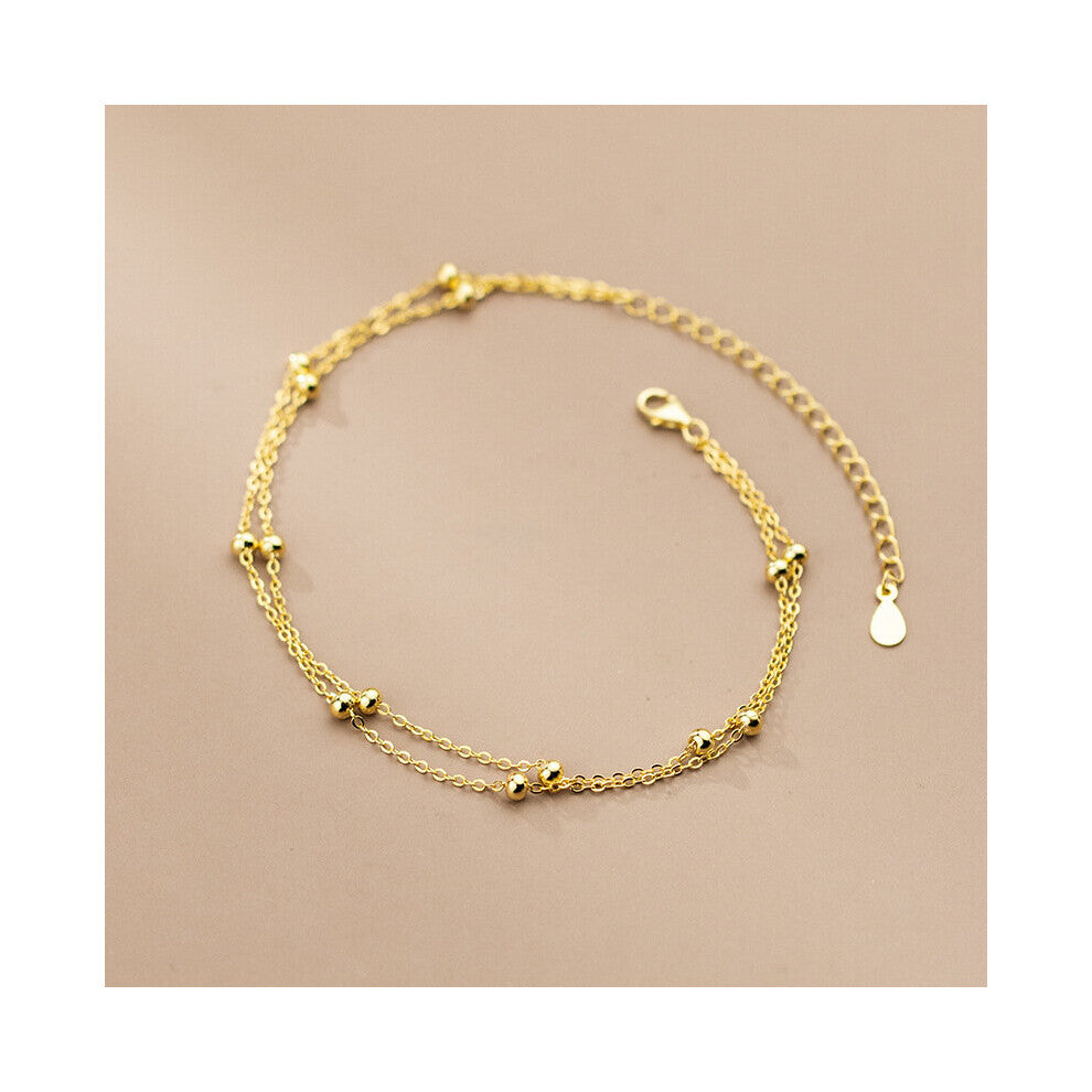 Real 925 Sterling Silver Cuban Minimalism Double Bead Anklet for Women Teen Wedding Charm Fine Jewelry Accessories