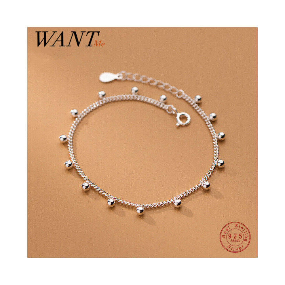 925 Sterling Silver Minimalist Glossy Bead Link Chain Charm Bracelet&Anklet for Women Jewelry Accessories