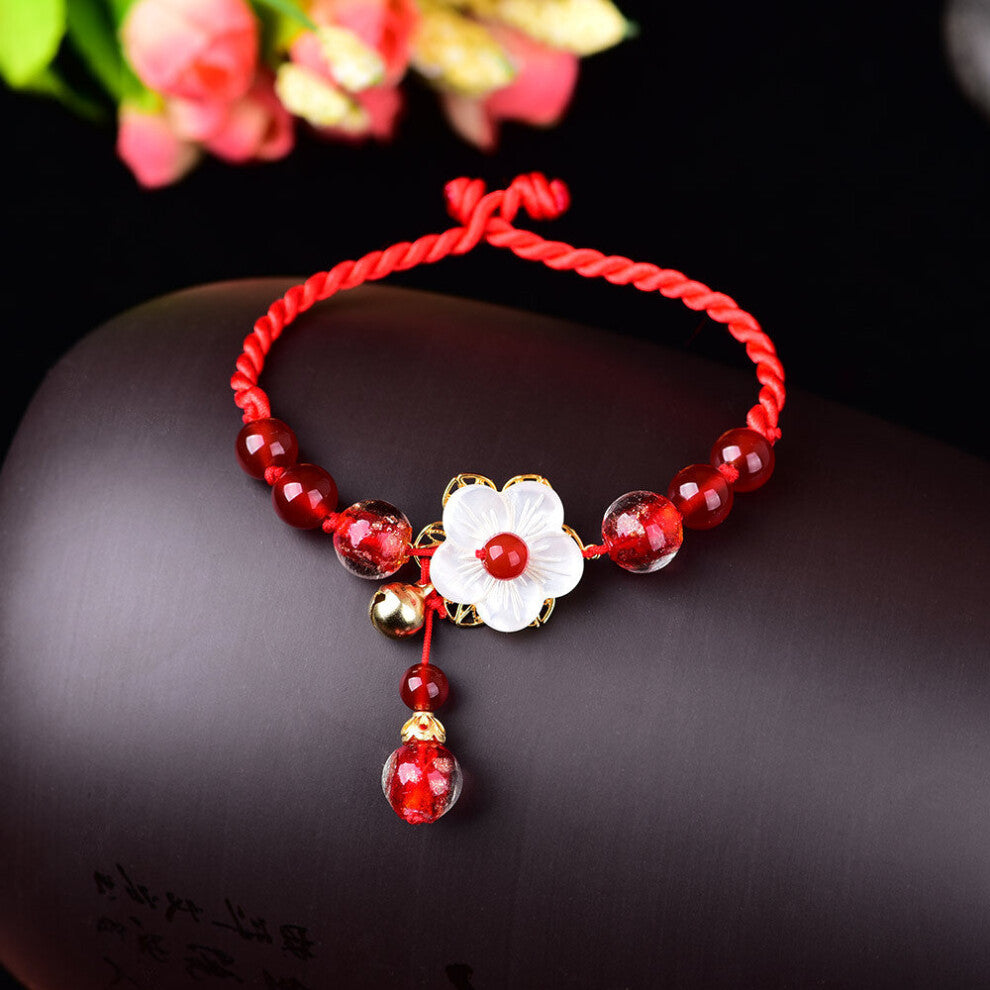 Jade Flower Anklets for Women Real Charm Chinese Gemstone Red Jewelry Talismans Natural Accessories Stone Man Charms