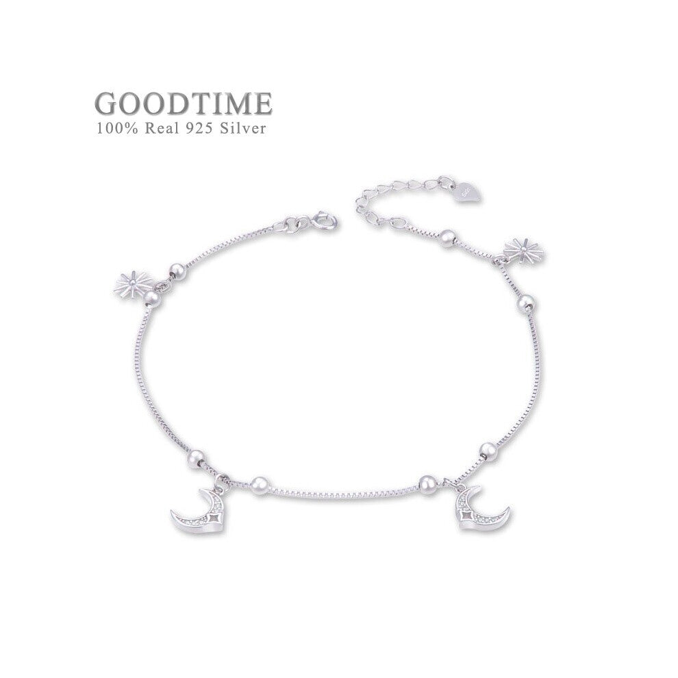 Silver Anklet For Women 100% 925 Sterling Silver Bead Moon Anklet Gift For Wife Lady Foot Jewelry Accessories For Party