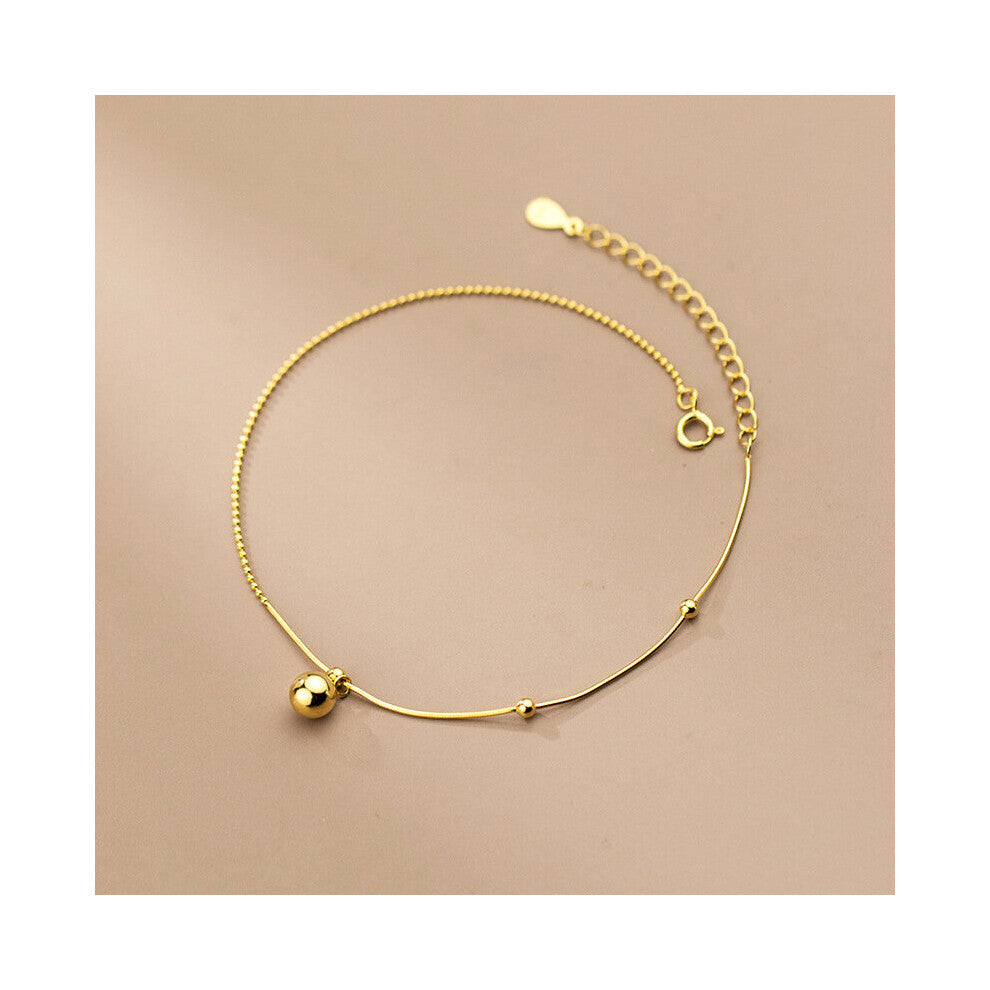 Real 925 Sterling Silver 18K Geometry Bead Anklet For Women Hiphop Fine Jewelry MInimalist Accessories Summer