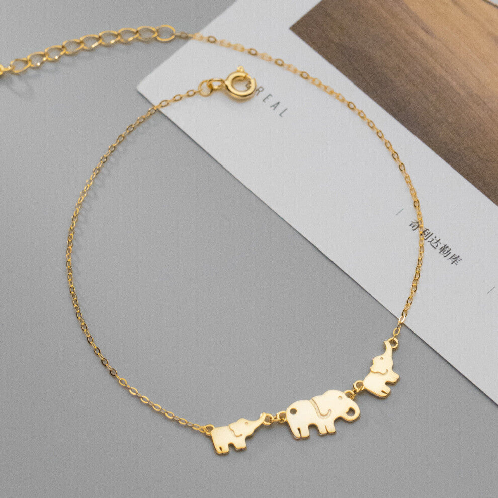 Real 925 Sterling Silver Glossy Big and Small Elephant Anklet Mom and Babies Elephants Ankle Bracelets Foot Chains for Women