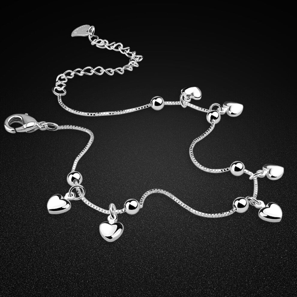 Summer Silver Jewelry Women's Silver Anklet 925 Sterling Silver Heart Ankle Bracelet Minimalist Sandals Accessories