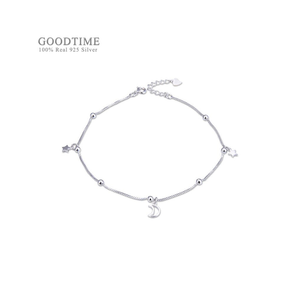 Women Anklet Really 925 Sterling Silver Star And Moon Zircon Beads Anklet Foot Accessories Dress Up For Girl Dress Up
