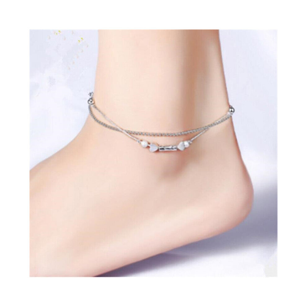 925 Sterling Silver Anklets For Women Glossy Beads Love Heart Small Tube Ankles Chain Bracelet Jewelry Girl Gift