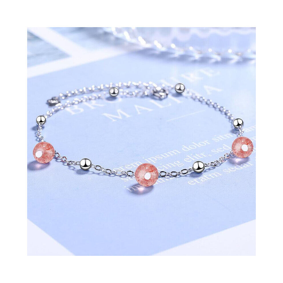 925 Sterling Silver Anklets For Women Crystal Pink Bead Foot Jewelry Bracelet Girl Beach Holiday Party Accessories