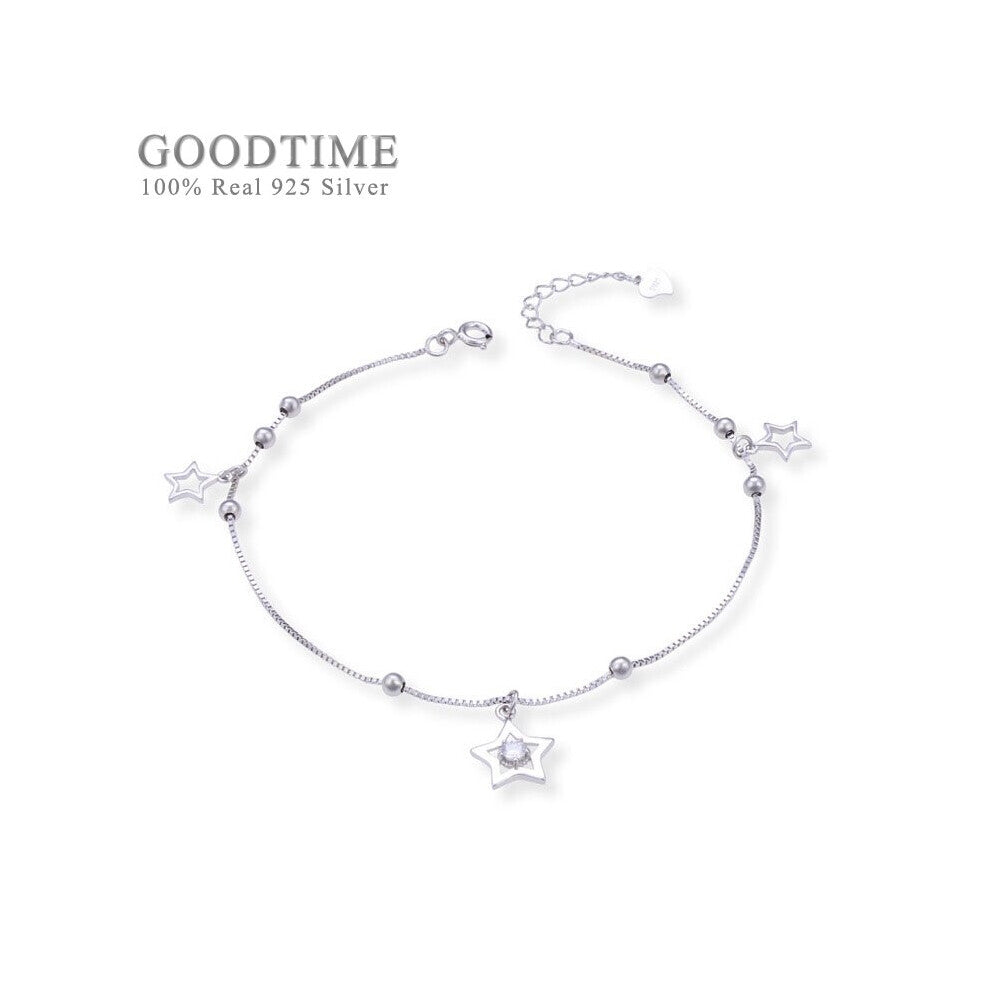Woman Anklet 100% 925 Sterling Silver Bead Star Decoration Foot Jewelry Accessories Gift For Bride Lady Party