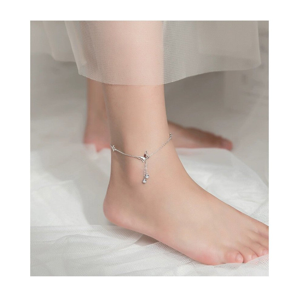 925 Sterling Silver Ankle anklet Butterfly Rose Chains For Jewelry Women Foot Accessories Female Bracelet On The Leg
