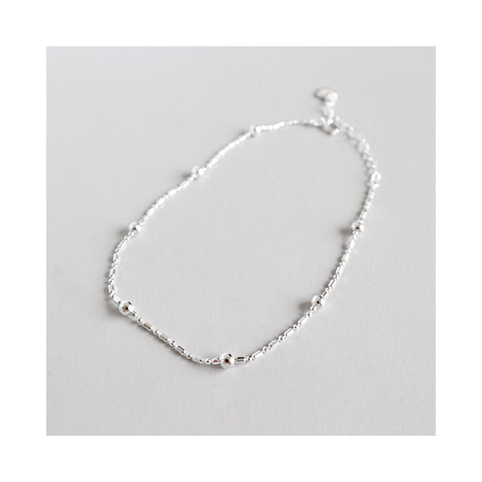 Real 925 Sterling Silver Woman Ankle Bracelet On The Leg Beach Accessories,Minimalist Chain Beads Anklets For Women Foot Jewelry