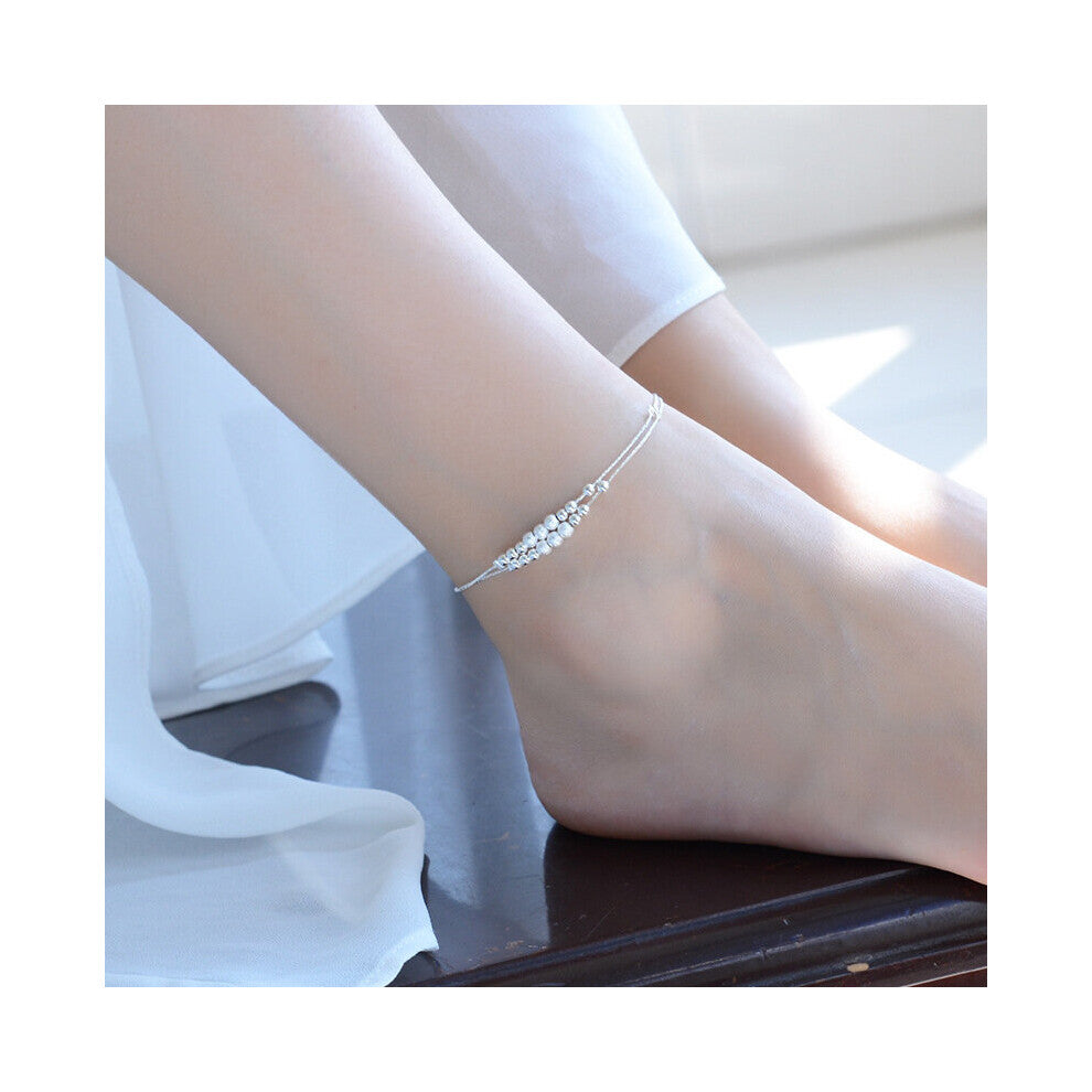 Lady Double Layer Ball Anklets For Women Accessories Female Silver 925 Jewelry Anklets Girl Summer Gift