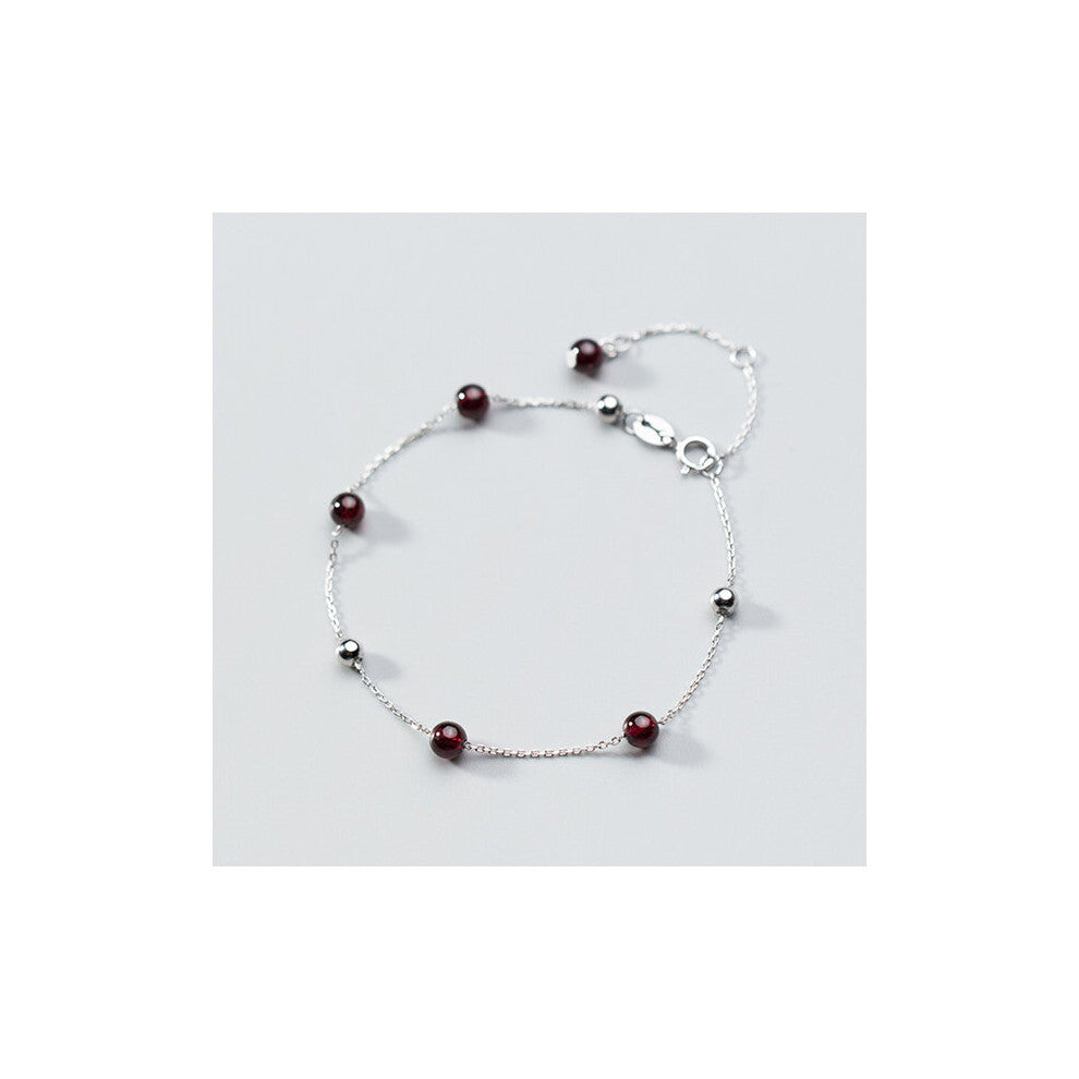 925 Sterling Silver Red Crystal Little Ball Anklet for Women Adjustable Anklet Fine Jewelry Accessories