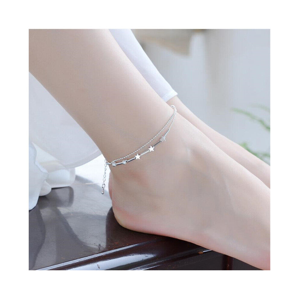 Vintage Lady Star Double Layer Bracelets For Women Jewelry 925 Sterling Silver Anklets Girls Princess Accessories Lady