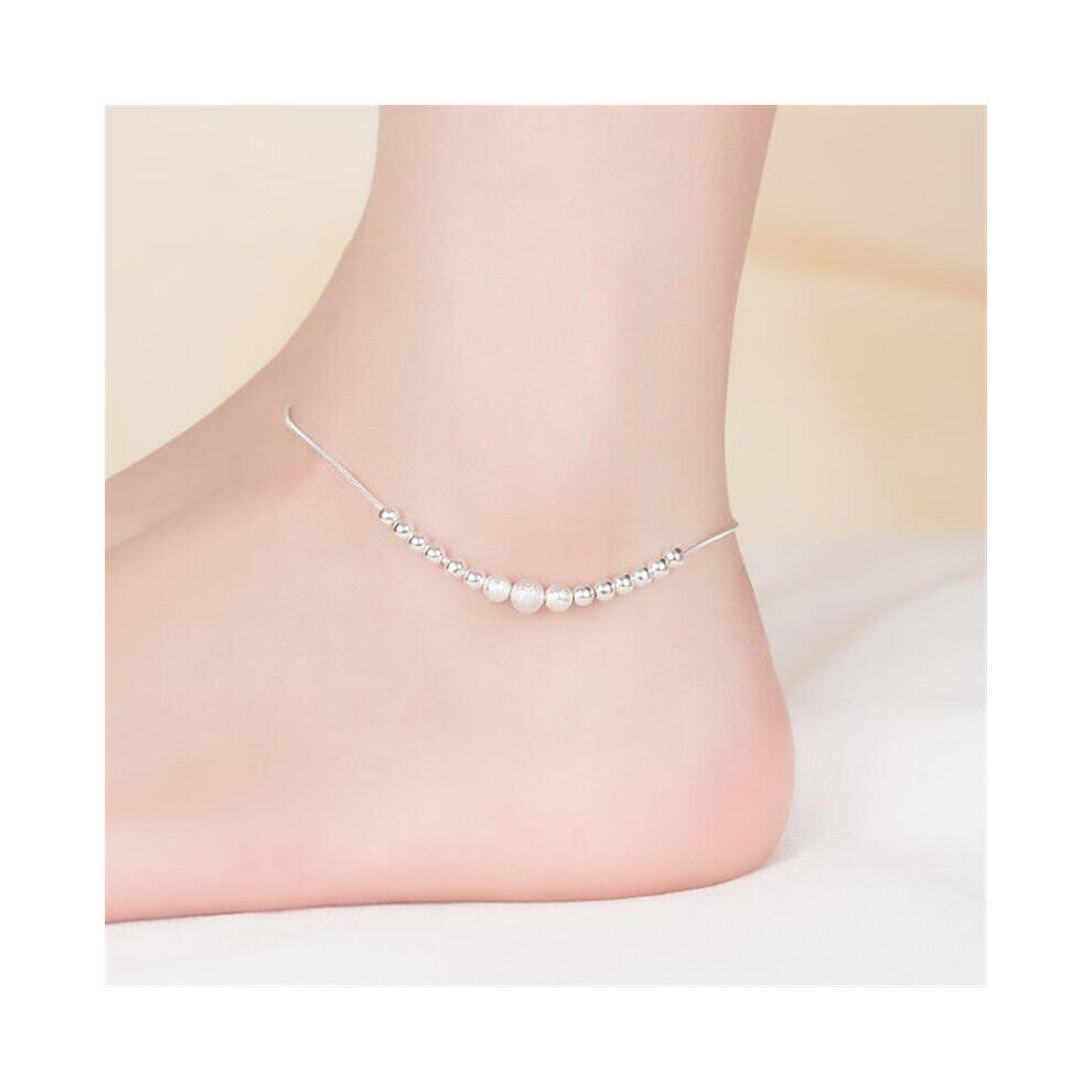Jewelry 925 Sterling Silver Frosted Beads Anklets For Women Bracelets Girl Party Foot Accessories
