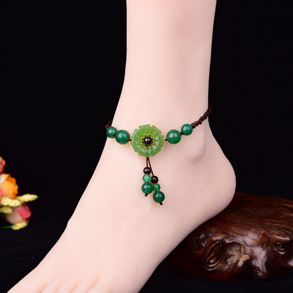 Jade Flower Anklets for Women Gemstones Accessories Men Natural Jewelry Stone Gemstone Chinese Green Gift Amulets