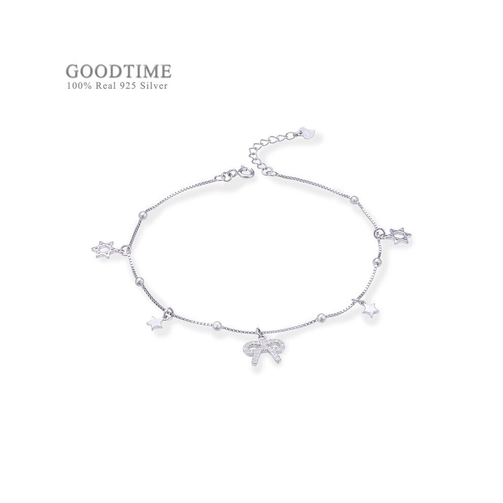 Women Anklet Really 925 Sterling Silver Zircon Beads Star Butterfly Anklet Decoration Jewelry Foot Accessories Dress Up For Girl