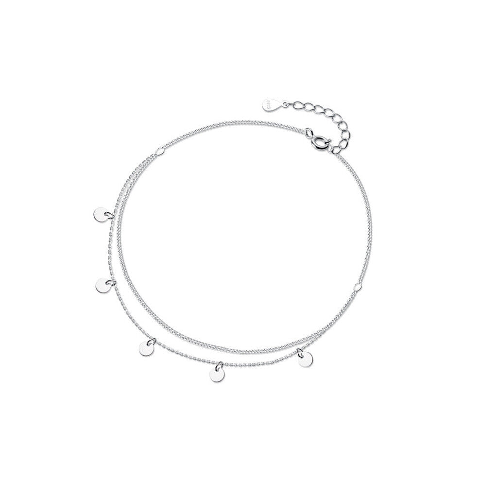 Real 925 Sterling Silver Double Layer Geometric Disc Anklet For Women Classic Fine Jewelry MInimalist Accessories Summer