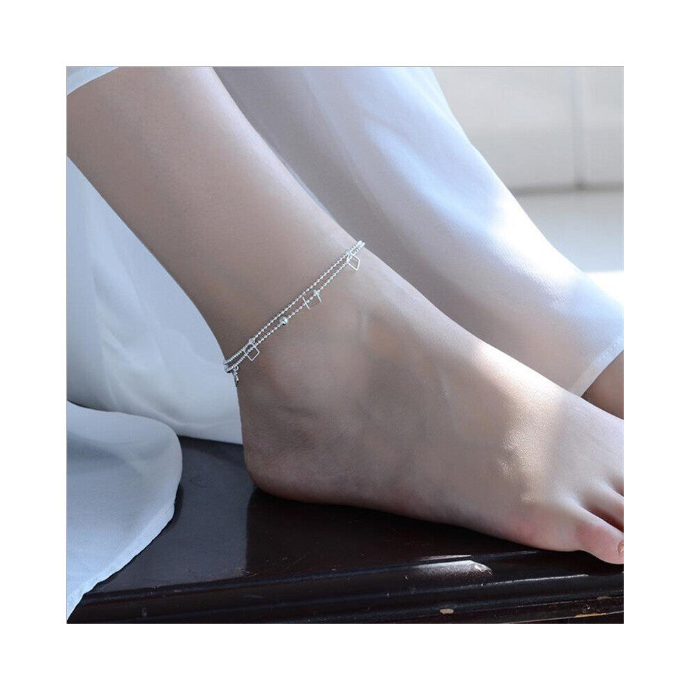 Arrival Women Square Double Layer Bracelet Girls Jewelry 925 Sterling Silver Anklet Female Party Accessories Lady