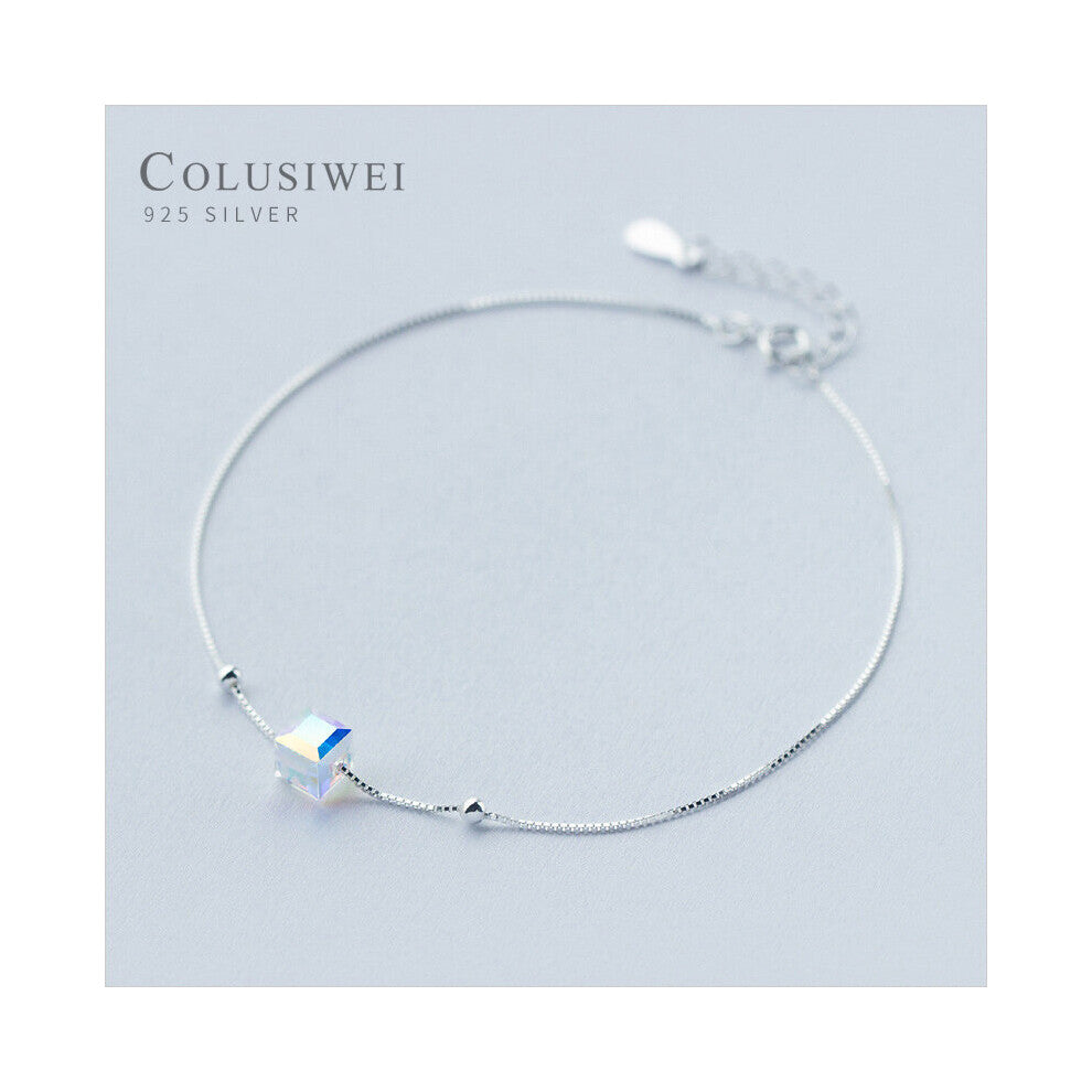 Colusiwei 925 Sterling Silver Crystal Cube Silver Anklet for Women Charm Bracelet of Leg Ankle Foot Accessories