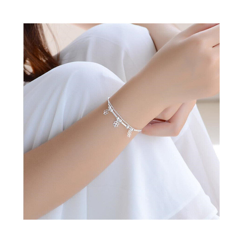 Women Silver 925 Bracelets Jewelry Lady Vintage Clover Anklets Princess Accessories Bracelet Girls Birthday Gift