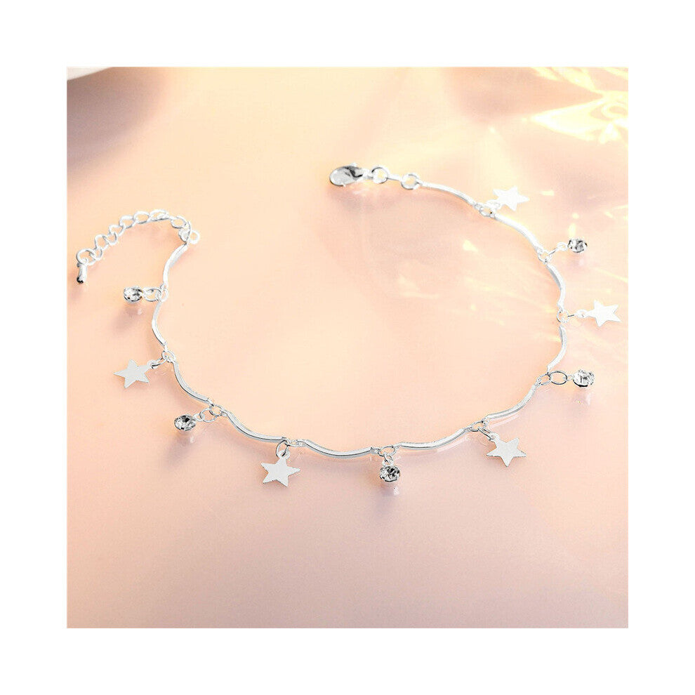 Top 925 Sterling Silver Anklets For Women Jewelry Crystal Star Bracelets Girls Princess Accessories Foot Charm