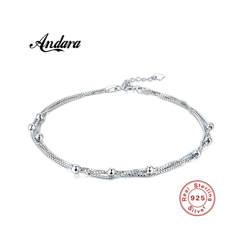 100%925 Sterling Silver Anklet Summer Style Woman Accessories Jewelry Gift