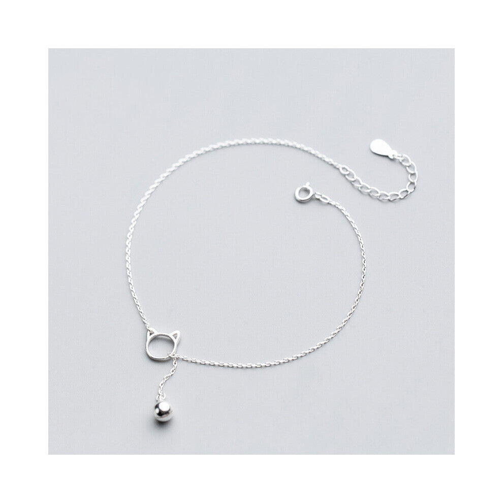 925 Sterling Silver Cat Bell Anklets For Women Jewelry Leg Bracelet Foot Chain Summer Beach Accessories Female