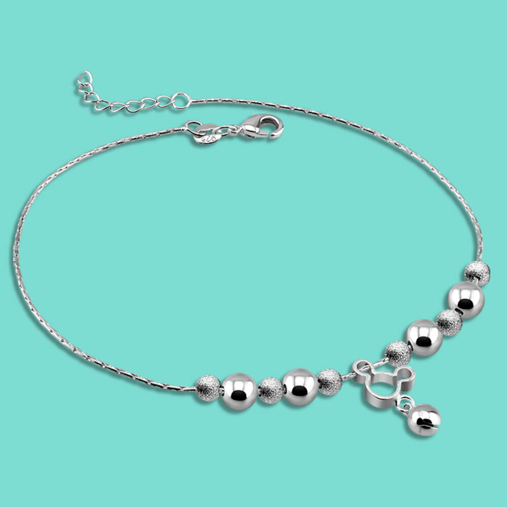 Summer Jewelry Women's 925 Silver Anklet Silver Frosted Beads Ankle Silver Chain Sandal Accessories Bijoux