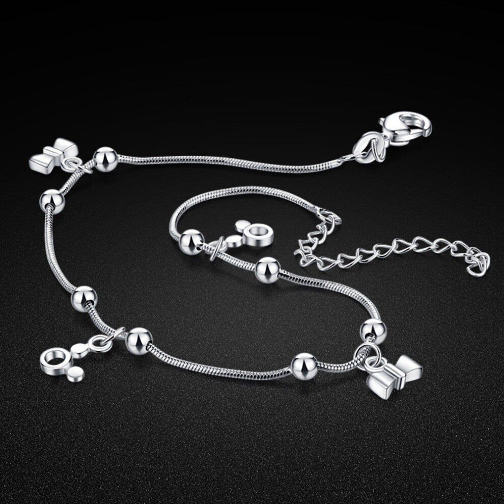 Solid Silver Women's Anklet 100% 925 Silver Round Bead Snake Chain Ankle Jewelry Summer Accessories 23 + Length