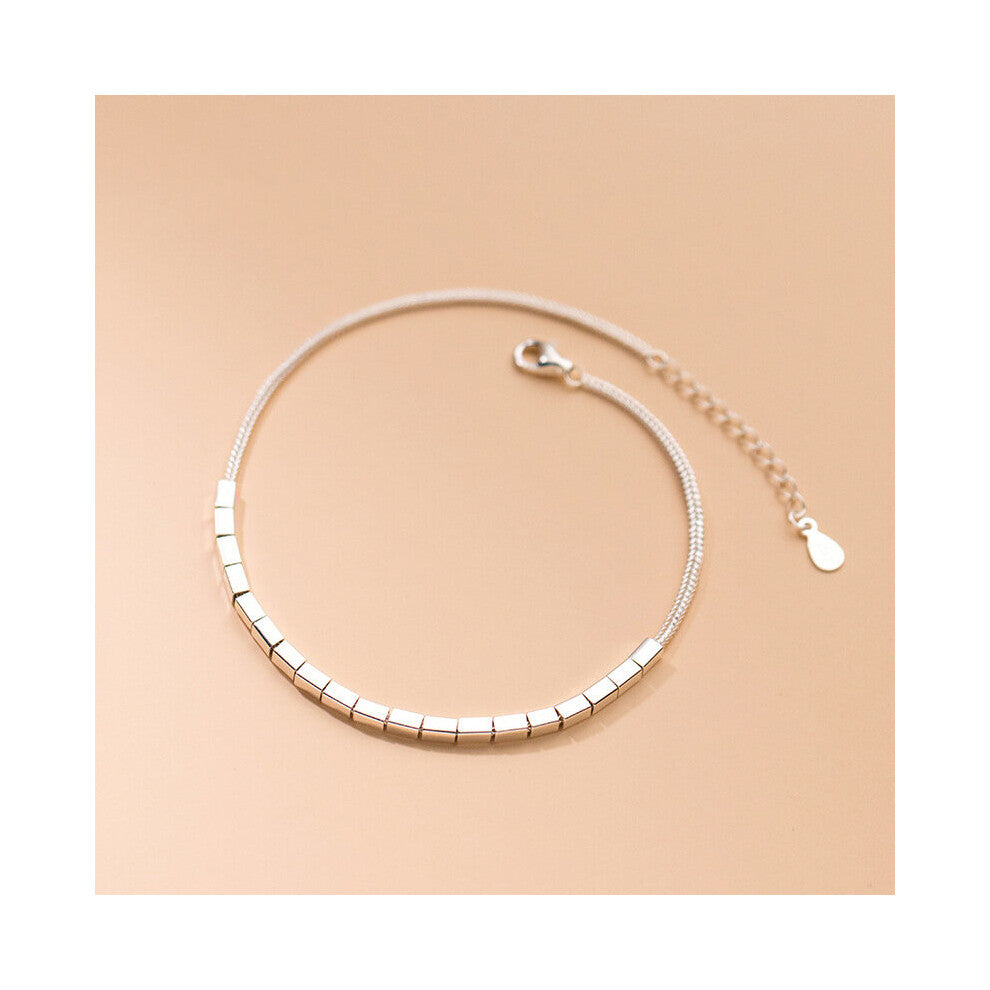 925 Sterling Silver Rectangular Geometry Anklet Female Bracelet On The Leg Chain Woman Jewelry Summer Accessories Gift