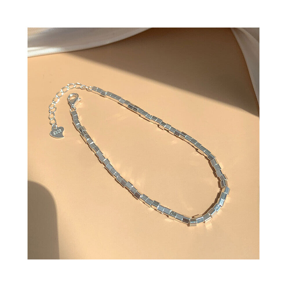 Evimi 925 Standard Silver Anklets For Women Accessories Charming Smooth Cube Chain Party Jewelry
