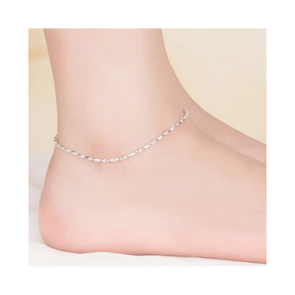 925 Sterling Silver Anklets For Women Frosted Glossy Olive Beads Foot Chain Jewelry Girl Beach Party Accessories