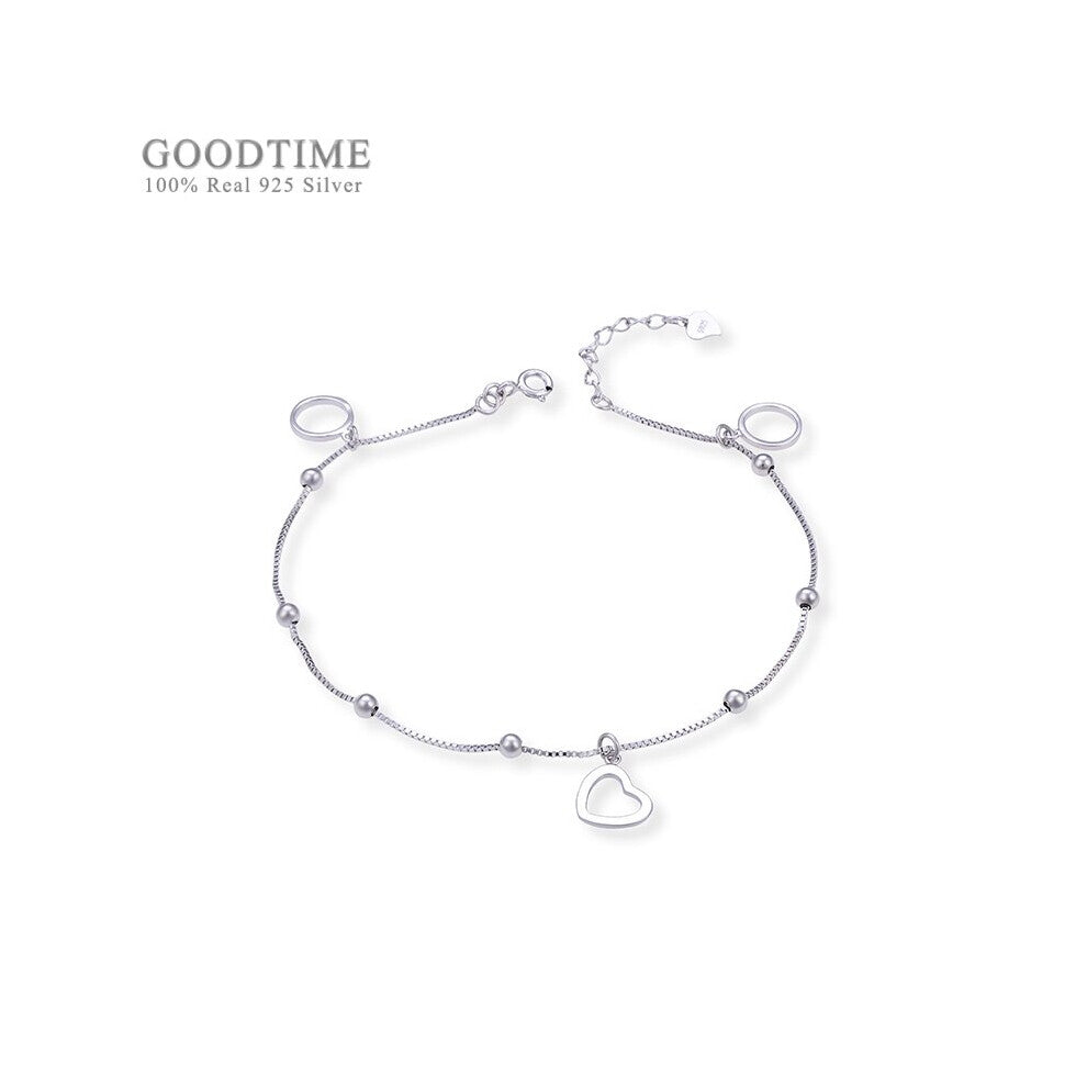 Women Anklet 925 Sterling Silver Fresh Love Heart Beaded Fresh Anklet To Lady Girl Decoration Jewelry Foot Accessories