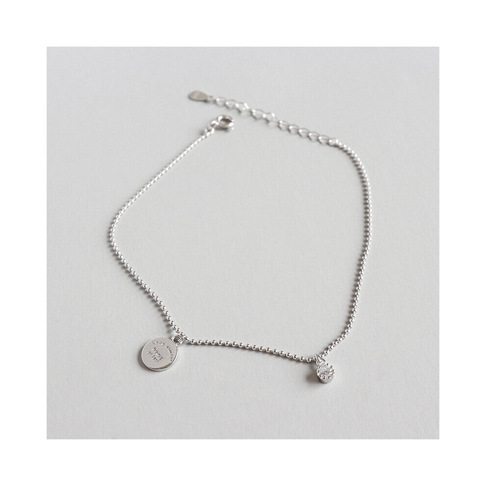 Real 925 Sterling Silver Round Anklet Bracelet Girl Summer Accessories, Crystal Anklets For Women Bracelet On The Leg