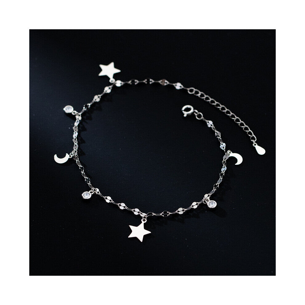 Anklets For Women Silver 925 Foot Jewelry Star Moon Zircon Bracelet On The Leg Chain Summer Beach Accessories Ladies