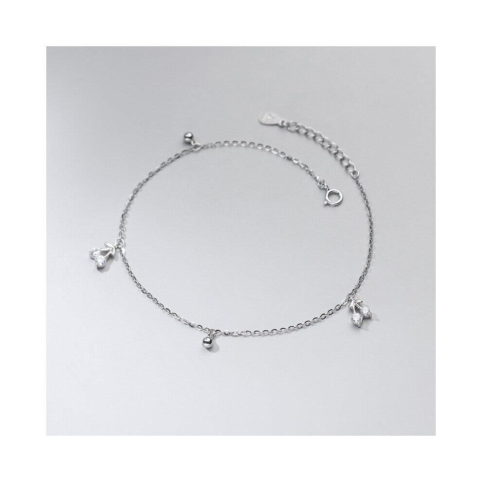 Bracelet On The Leg Chain Female Cherry Anklets Silver 925 Ornament For Women Beach Accessories Jewelry Gift 20.5CM
