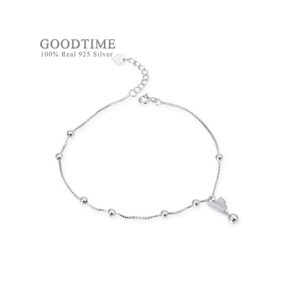 Anklet For Women 100% 925 Sterling Silver Bead Butterfly Anklet To Lady Wife Jewelry Foot Accessories For Wedding Party
