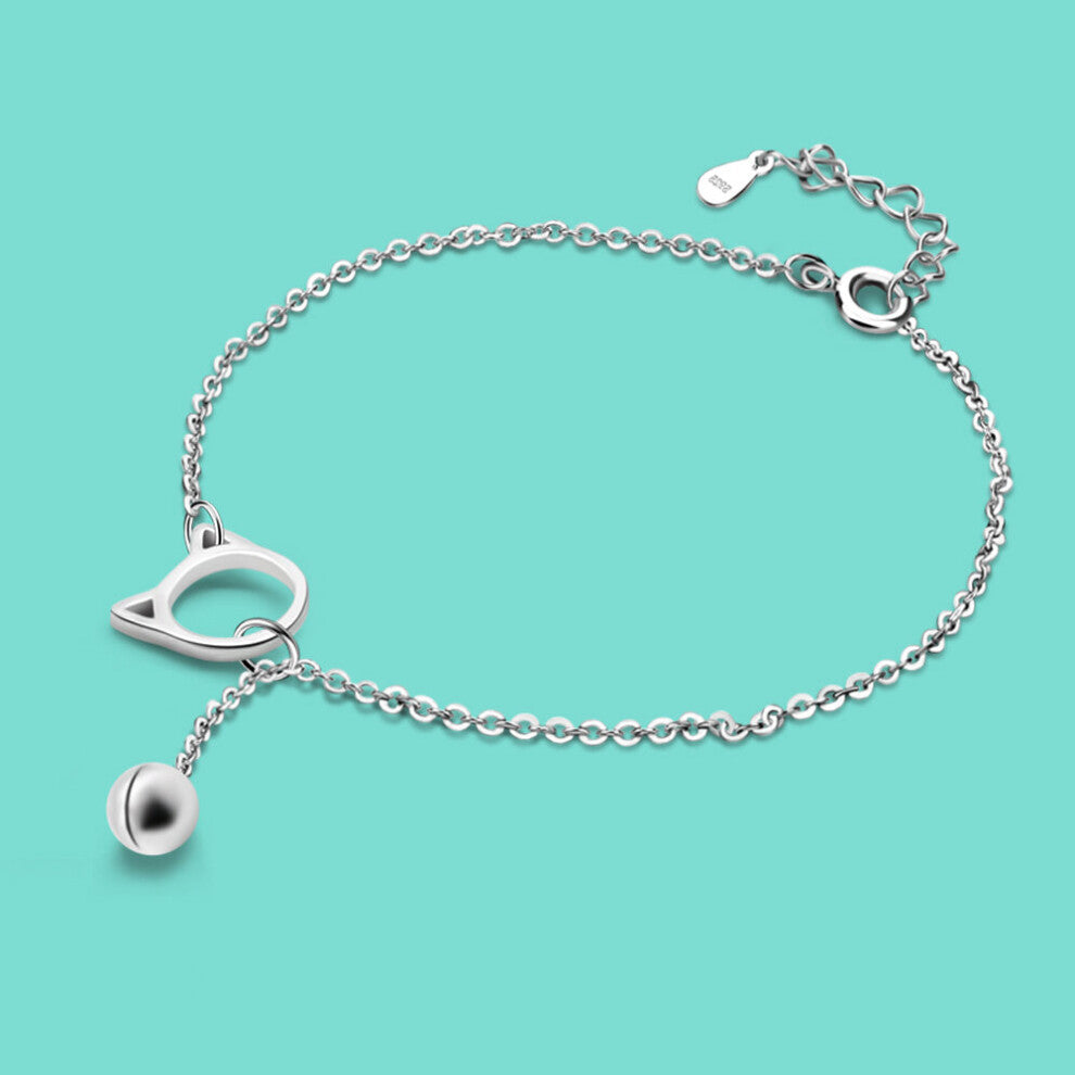 Minimalist Women's 925 Sterling Silver Anklet Cat Bell Pendant Ankle Silver Chain Charm Jewelry Summer Beach Accessories