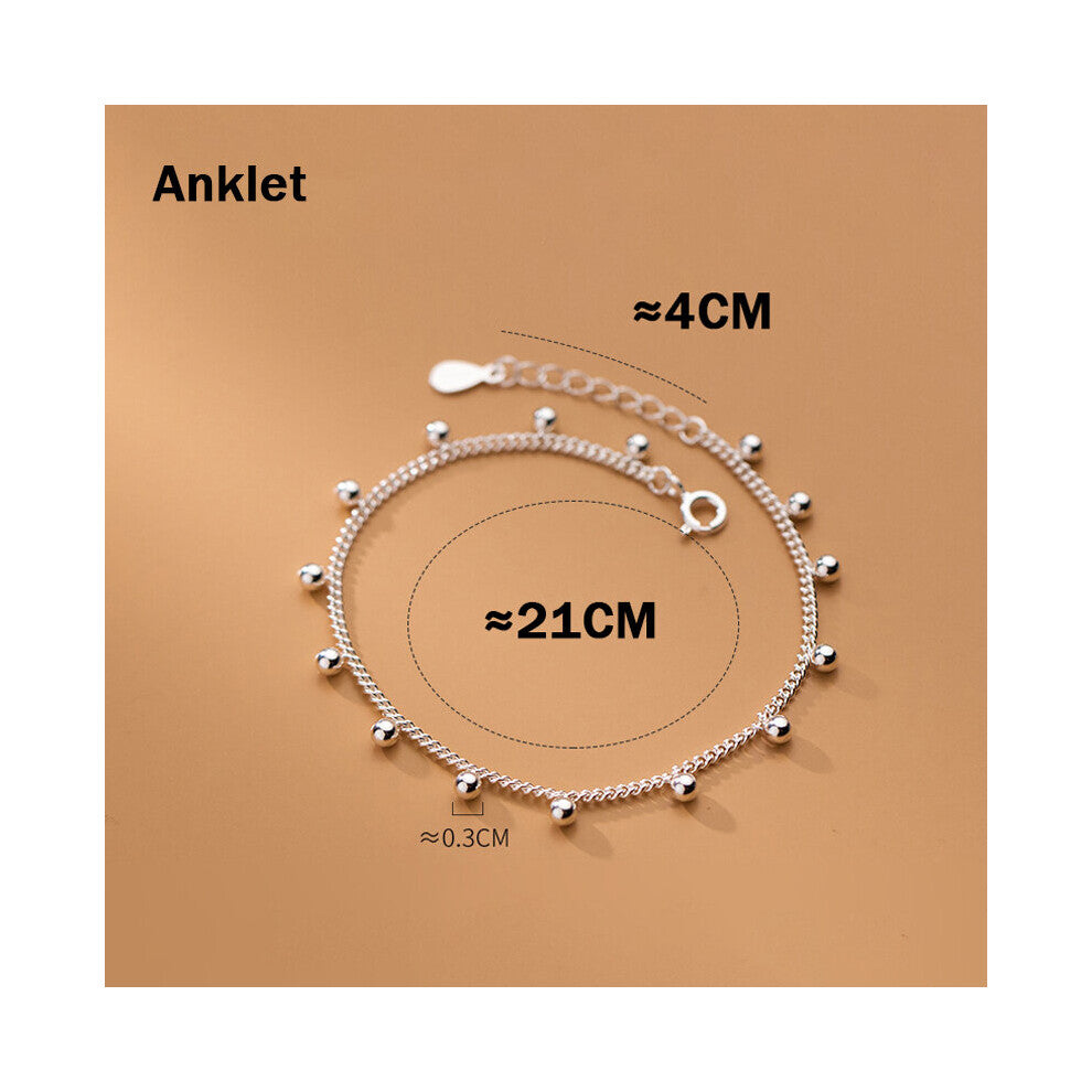 Real 925 Silver Round Beads Ankle Bracelet Woman On The Leg Foot Chain Jewelry Hand Bracelets Accessories