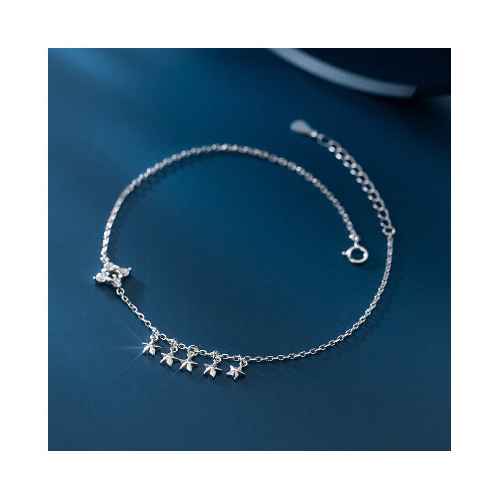 Jeweler Star Anklets For Women 925 Sterling Silver Bracelet On The Leg Chain 21.5CM Adjustable Shorts Skirt Sandals Accessories