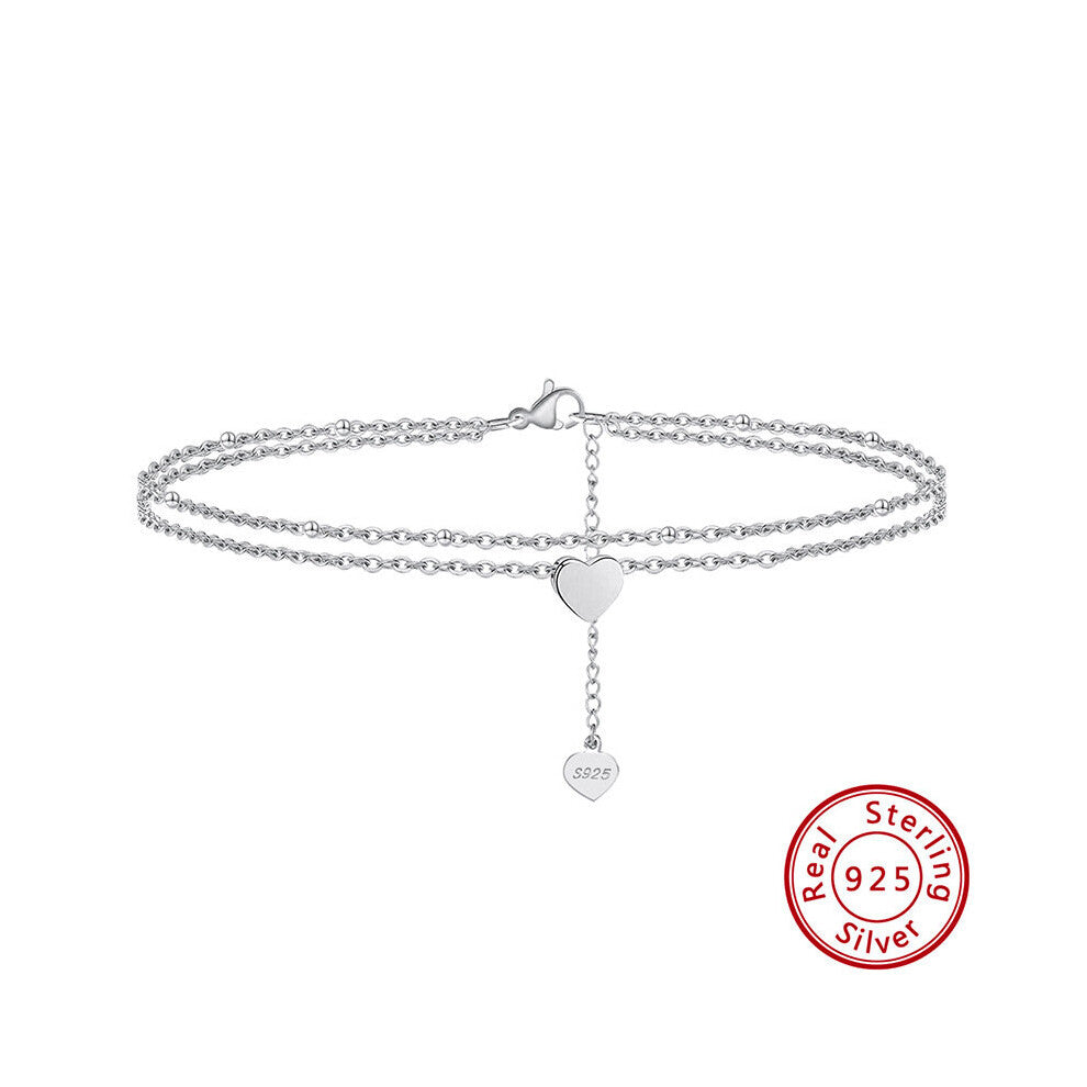 Heart Anklets 925 Sterling Silver Anklets Woman Bracelet On The Leg Barefoot Jewelry Sports Beach Accessories