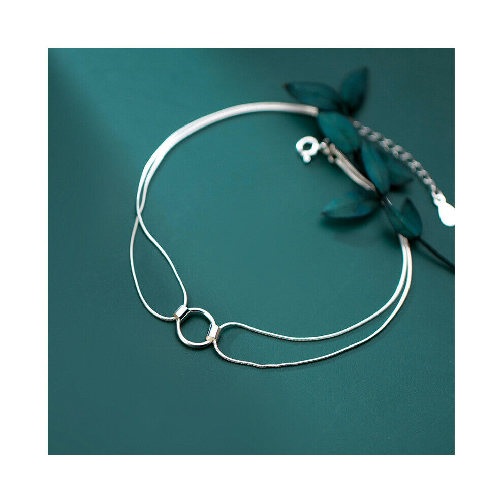 925 Sterling Silver Anklets For Women Foot Bracelet Female Charms Geometric Round Double Snake Chain Summer Accessories